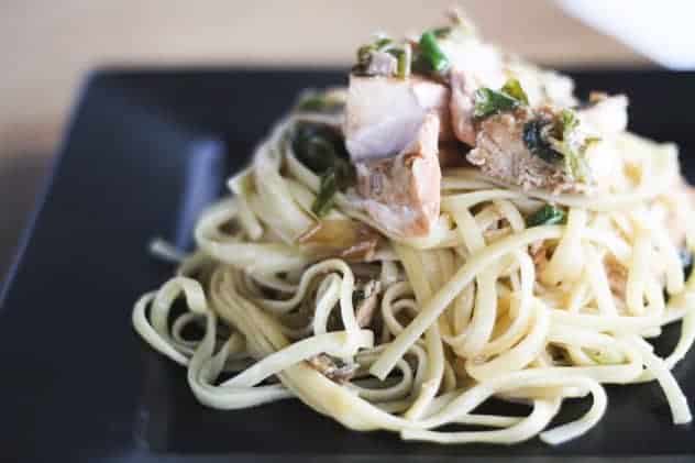 Japanese Salmon over Linguine