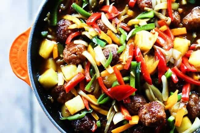 Sweet and Sour Ham Ball Stirfry for Make Ahead Mondays | www.foodiewithfamily.com
