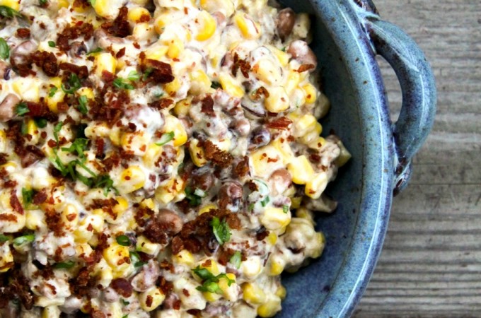 Slow-Cooker Black-Eyed Pea Dip with Corn and bacon from foodiewithfamily.com