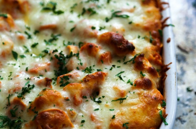 Creamy Sundried Tomato and Chicken Tortellini Bake cheese greek yogurt