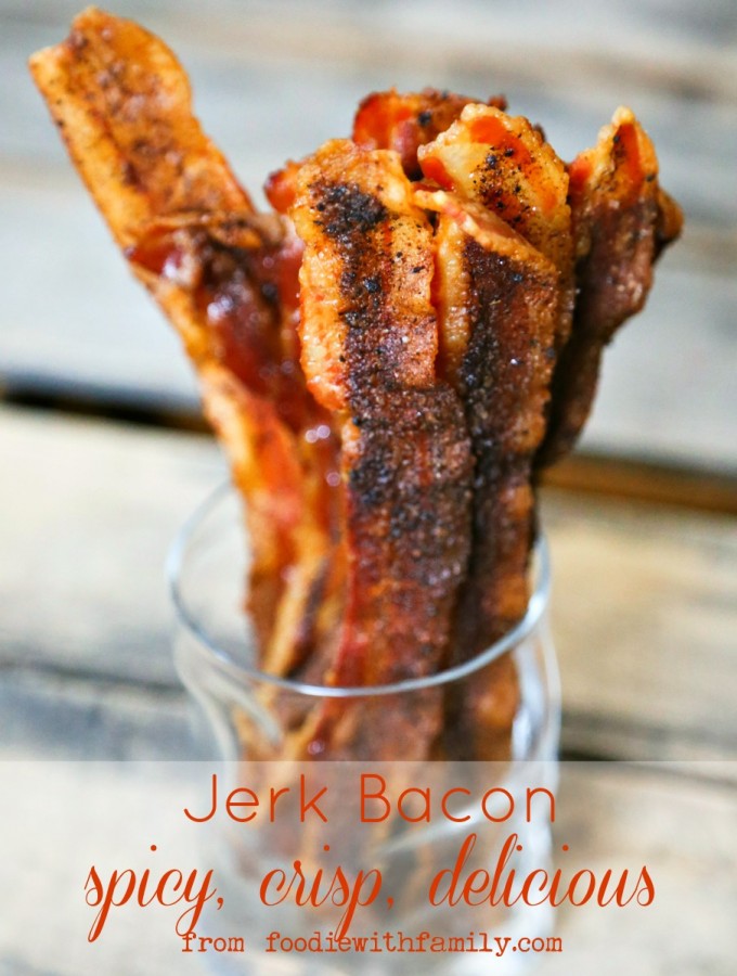 Jerk seasoned bacon for topping salads and sandwiches or soups from foodiewithfamily.com