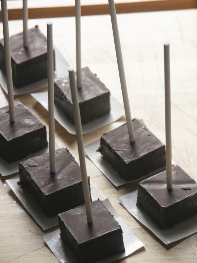 Hot Chocolate on a Stick: This creamy chocolate fudge topped with marshmallow can be left in its pure form and nibbled, or swirled through hot milk for decadent hot chocolate. 