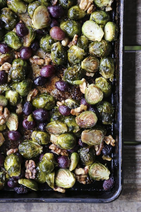 Roasted Brussels Sprouts with Grapes and Walnuts from foodiewithfamily.com