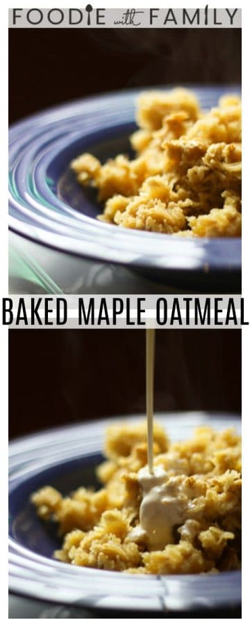 The comfort factor of this golden brown, maple-kissed, baked oatmeal reminiscent of cookies, granola, and cake cannot be exaggerated. There simply is no better way to wake up on a blustery morning than to a bowl of Maple Baked Oatmeal drizzled with cold heavy cream.