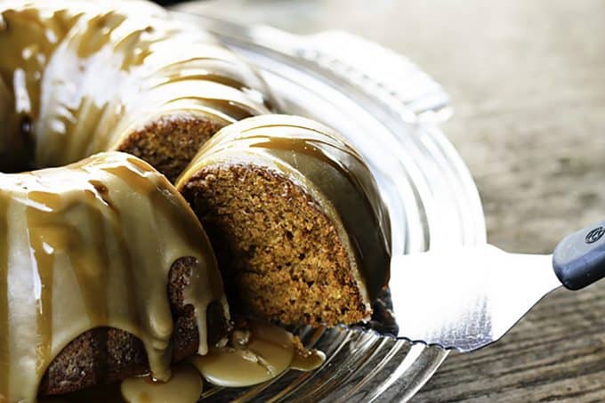 Pumpkin spice Cake with Maple Glaze and Cider Caramel