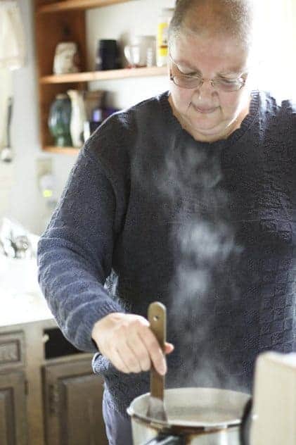 Val making rice pudding.