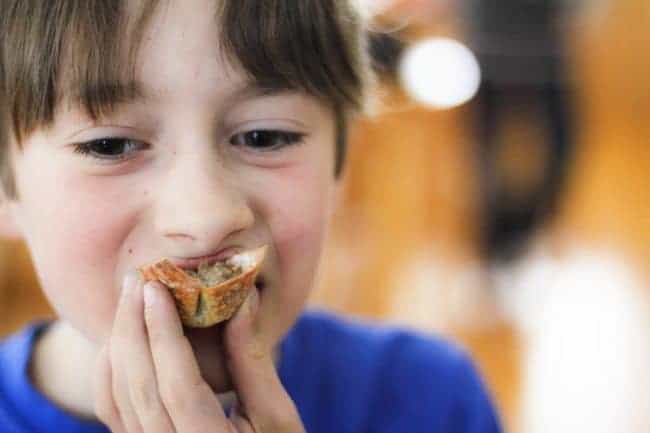 Leif eating Cheeseburger Bites