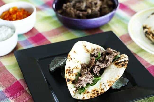 Slow-Cooker Garlic Lamb on Greek Tacos from Foodie with Family