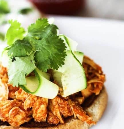Gentle sweetness from honey brings out the best of the tasty heat from Sriracha in this great Slow-Cooker Honey Sriracha Barbecue Chicken. Pile the chicken high on sandwiches topped with a cucumber, cilantro salad, and a fried egg ~or~ on a tossed salad, in tacos or on a chicken fajita or barbecue pizza. Leftovers store beautifully in individual portions in the freezer.