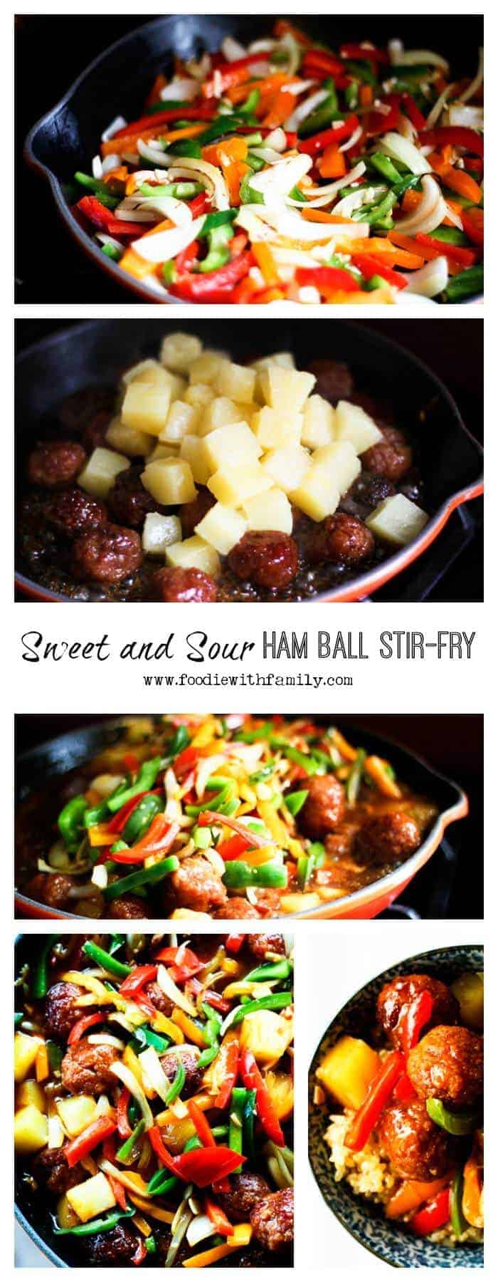 Super fast, delicious, Sweet and Sour Ham Ball Stir Fry from foodiewithfamily.com