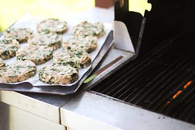 Ready to grill Spinach Feta Turkey Burger | www.foodiewithfamily.com