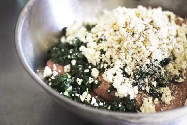 Mixture for Spinach Feta Turkey Burger | www.foodiewithfamily.com