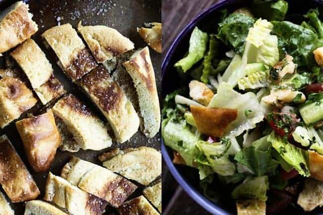 Fresh, garlicky, lemony Fattoush -Crumbled Pita Chip Salad: fresh enough to lift the winter doldrums or make your summer happy!