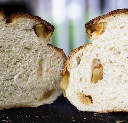 A A sliced Roasted Garlic Rustic Sourdough Boule | www.foodiewithfamily.com