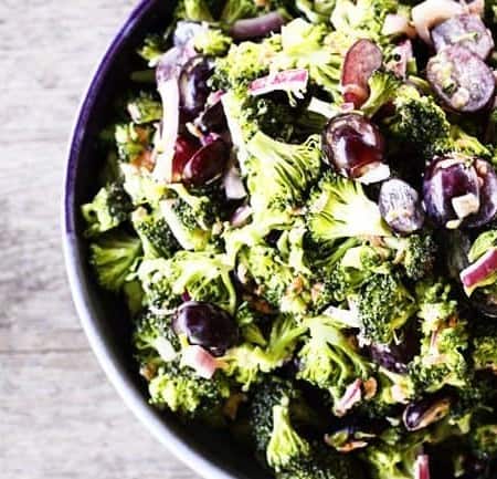 Light Marinated Broccoli Salad with Grapes | www.foodiewithfamily.com
