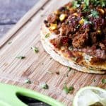 Vegan Double Stack Bean and Meatless Crumble Tostadas | www.foodiewithfamily.com