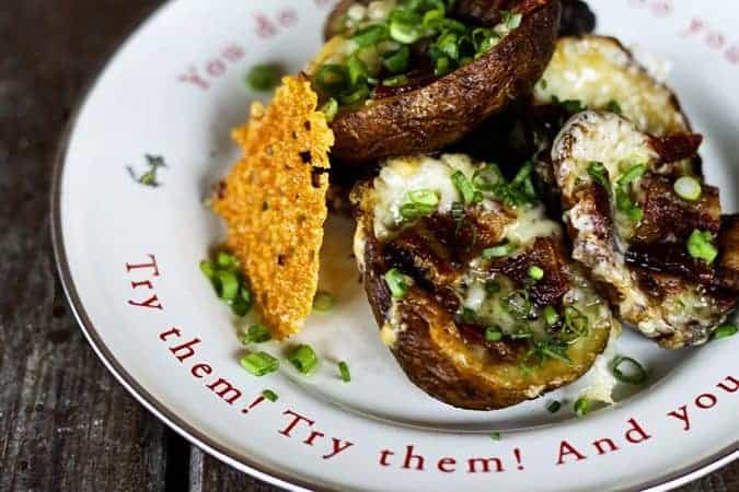 Extreme Bacon Cheddar Potato Skins + how to win a year's supply of bacon www.foodiewithfamily.com