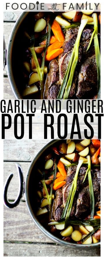 Meltingly tender, slow-braised Garlic and Ginger Pot Roast with lovely mellow carrots, potatoes, and green onions. This is braised in the oven, not a slow-cooker. Sometimes things are worth the effort, this is one of those things!