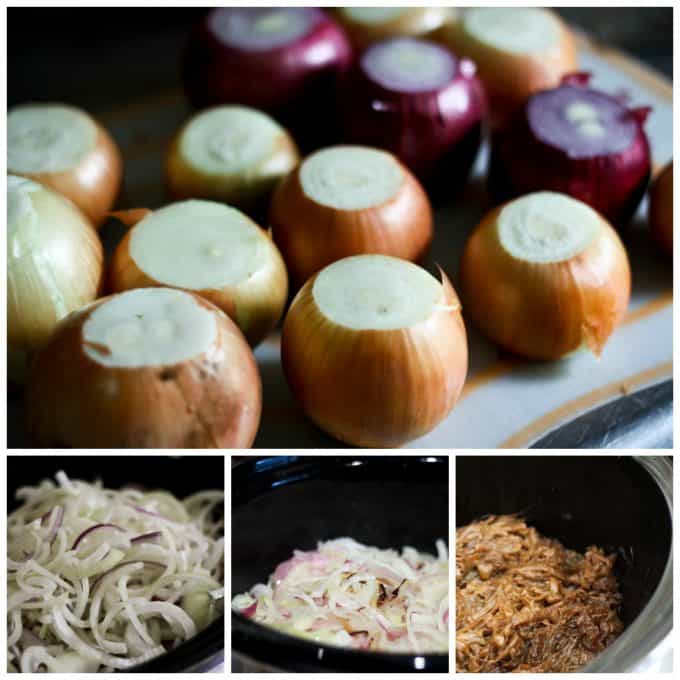 The stages of Slow Cooker Caramelized Onions at www.foodiewithfamily.com Bonus recipe: French Onion Soup