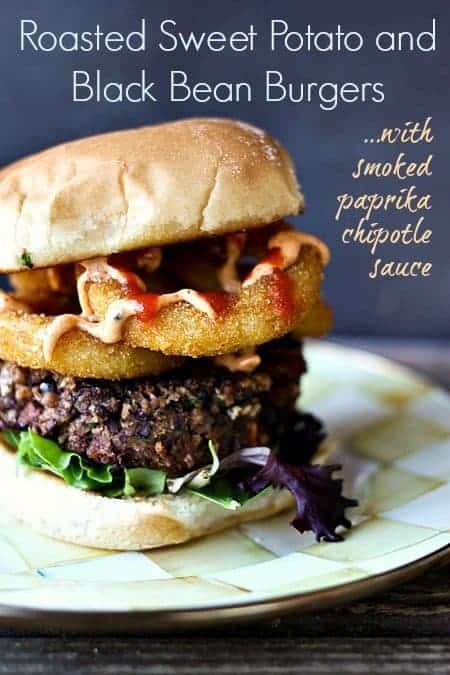  Roasted Sweet Potato Black Bean Burger with Smoked Paprika Sauce {Foodie with Family}