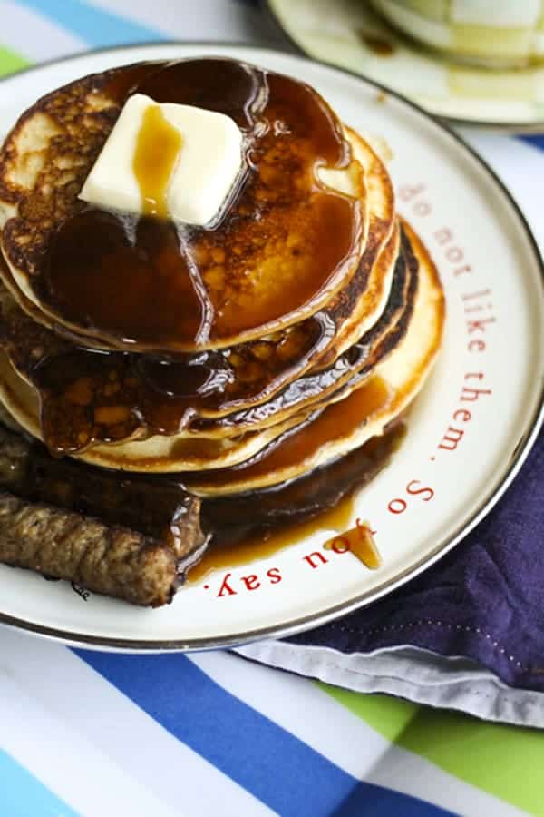 Out of maple or pancake syrup? Never fear! Smooth, thick, and rich, this pantry friendly Brown Sugar and Butter Pancake Syrup is simply delicious. It comes together quicker than quick and tastes so good you may find yourself never buying pancake syrup again!