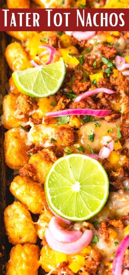 Change up Nacho Night by serving Tater Tot Nachos a.k.a. Totchos with Chorizo, Cheddar, green onions, and other nacho goodies!