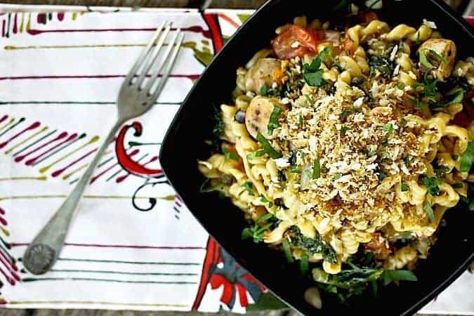 Chicken Sausage, Kale, and Mushroom One Pot Pasta foodiewithfamily.com #onepot #pasta