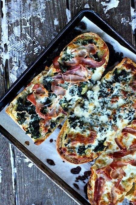White Spinach French Bread Pizza #ComfortFood foodiewithfamily.com