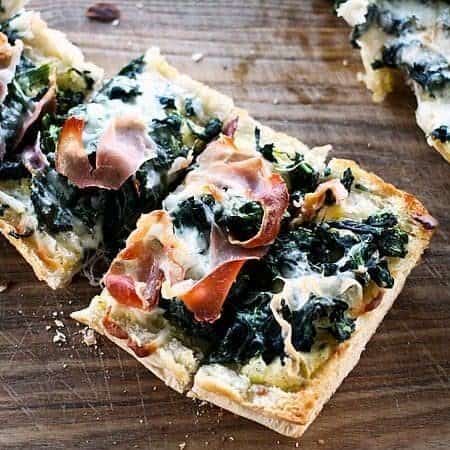 White Spinach French Bread Pizza #ComfortFood #Whitepizza foodiewithfamily.com