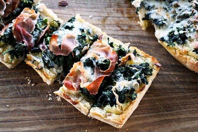 White Spinach French Bread Pizza #ComfortFood #Whitepizza foodiewithfamily.com