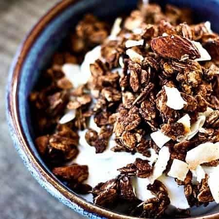 Almond Joy Granola: Chocolate, Almond, & Coconut foodiewithfamily.com #granola #breakfast #healthy