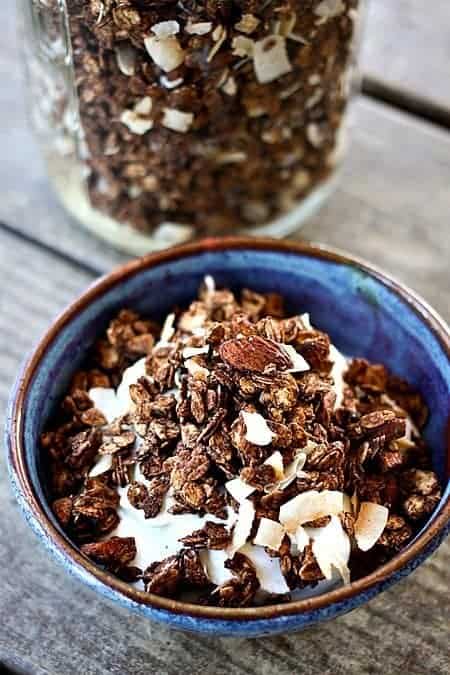 Almond Joy Granola: Chocolate, Almond, & Coconut foodiewithfamily.com #granola #breakfast #healthy