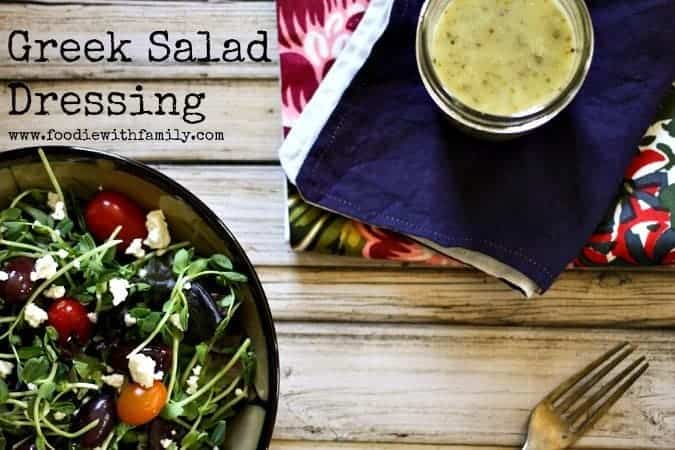 Greek Salad Dressing from foodiewithfamily.com #Lemon #Garlic #Oregano #OliveOil