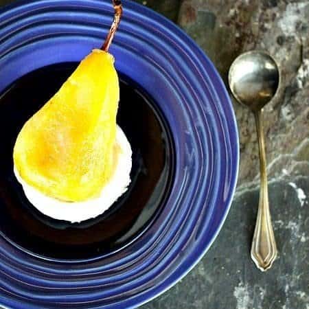 Honey Cardamom Poached Pears on Mascarpone #dessert #healthydessert