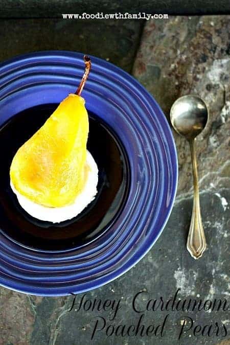 Honey Cardamom Poached Pears on Mascarpone #dessert #healthydessert
