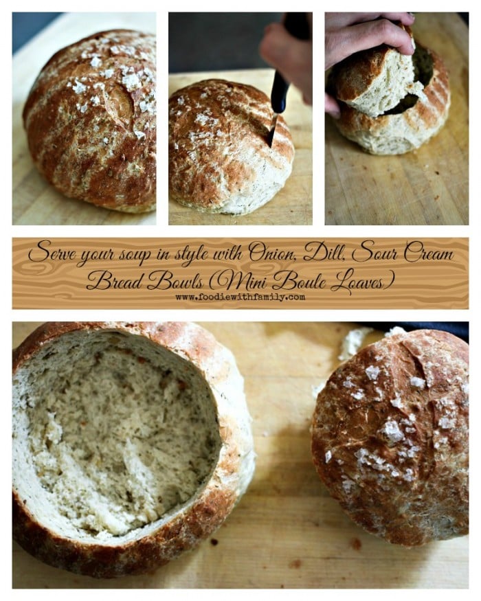 Onion, Dill, Sour Cream Bread Bowls or Mini Boule Loaves foodiewithfamily.com #artisanbread #homemadebread