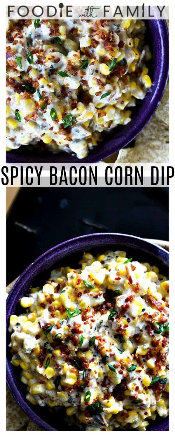 Snacks don't get much easier or tastier than this Spicy Bacon Corn Dip. Toss all the ingredients in a slow-cooker and 2 hours later, you have a dip bursting with flavourful sweet corn, crispy bacon, spicy jalapenos, and green onions all enrobed in a creamy cheese sauce.