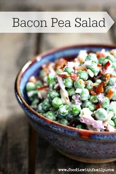 Easy Bacon Pea Salad with Cheddar Cheese. Perfect for Easter or any time! www.foodiewithfamily.com