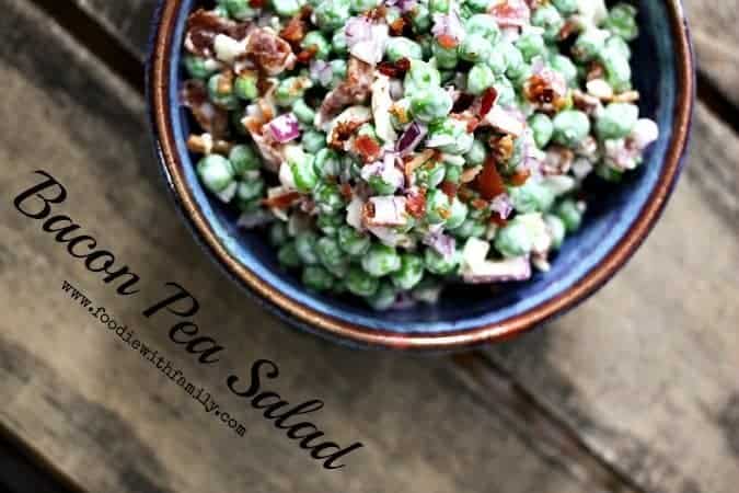 Easy Bacon Pea Salad with Cheddar Cheese. Perfect for Easter or any time! www.foodiewithfamily.com