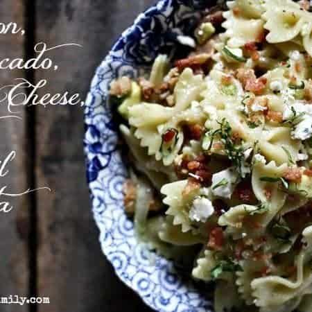 Bacon, Avocado, Bleu Cheese, and Basil Pasta from Foodiewithfamily.com