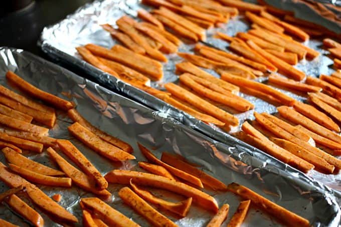 Guaranteed Crispy BAKED Sweet Potato Fries from foodiewithfamily.com