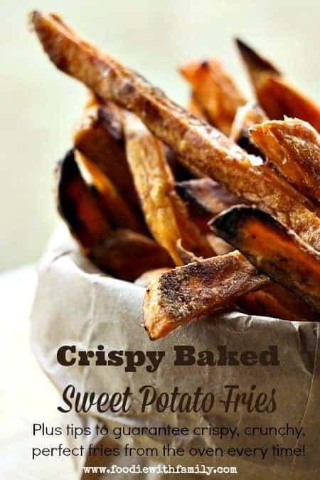 How to make perfectly crispy baked sweet potato fries in the oven every time. foodiewithfamily.com