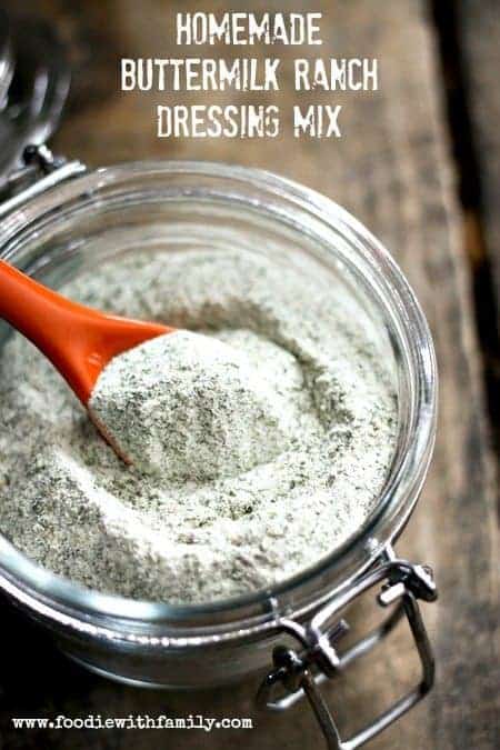 Make your own Buttermilk Ranch Dressing Mix for dressings and dips. No MSG. foodiewithfamily.com