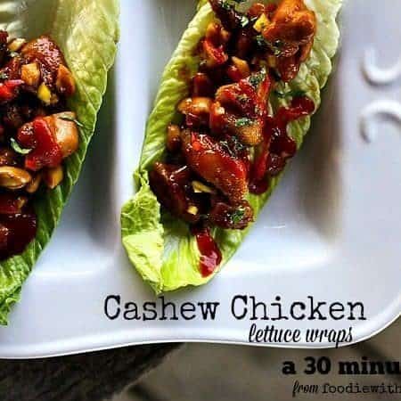 Cashew Chicken Lettuce Wraps. A healthy 30 Minute Meal from foodiewithfamily.com