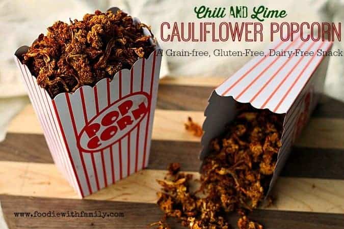 Chili Lime Cauliflower Popcorn. Grain-free, gluten-free, vegan, and paleo snack! Don't let that deter you though, this is awesome!