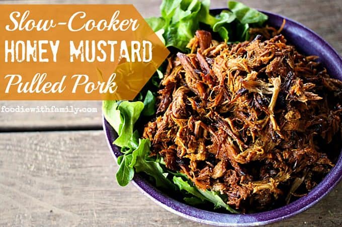 Slow-Cooker Honey Mustard Pulled Pork. Easy, spectacular, #MemorialDay food!