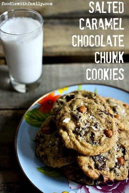 Salted Caramel Chocolate Chunk Cookies from foodiewithfamily.com
