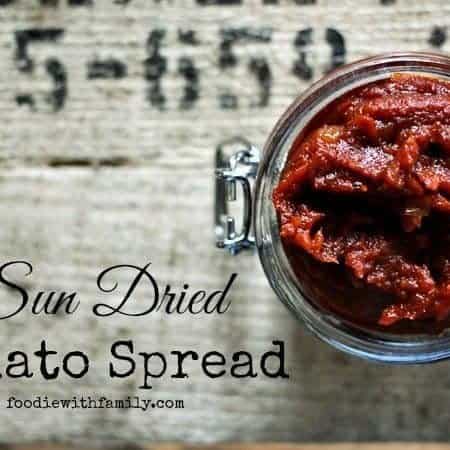 Sun Dried Tomato Spread is the a quick and healthy way to punch up any sandwich but is also great on crackers and in dip. Foodiewithfamily.com