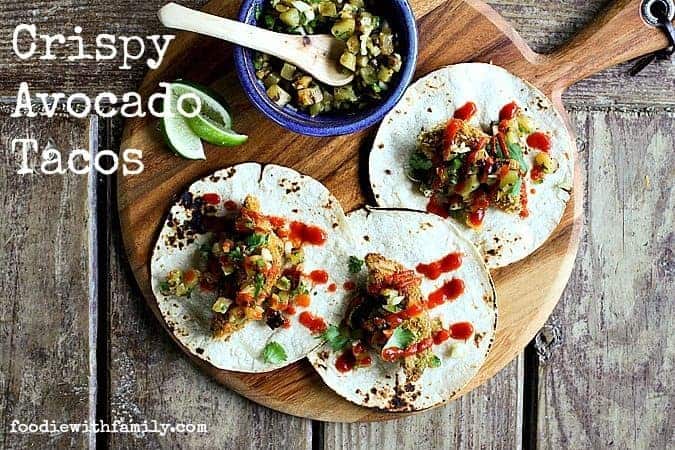 Crispy Avocado Tacos with Grilled Pineapple Relish from foodiewithfamily.com