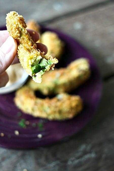 Crispy, Creamy, pan-fried Avocado Fries from foodiewithfamily.com